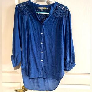 Blue lace trimmed blouse